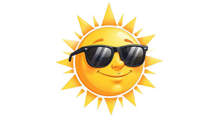 Smiling Cartoon Sun with Black Sunglasses Radiating Yellow Rays on a Transparent Background