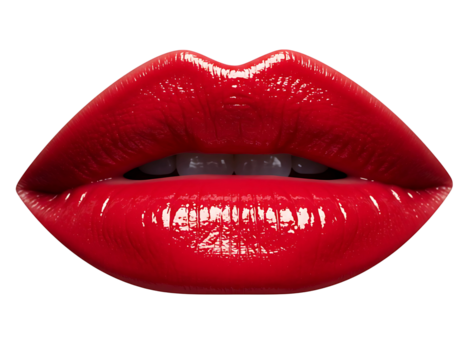 Glossy red lips isolated on transparent background