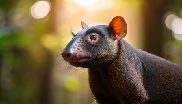 angolan talapoin with large eyes posed against a soft bokeh light setting wildlife image of an angolan talapoin in a natural forest light environment