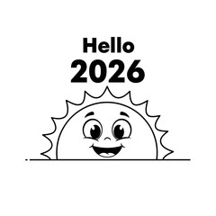 Cheerful Cartoon Sun for 2026 Greeting