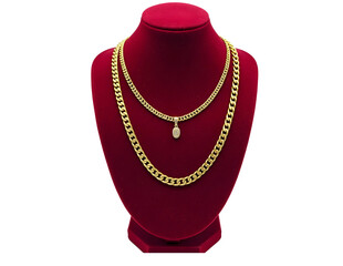Elegant gold necklaces with diamond pendant isolated on transparent background