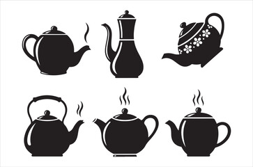 Teapot silhouette vector bundle illustration, Set of black Teapot silhouette vector, icon, retro on a white background.