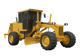 Fototapeta premium Isolated Motor Grader Construction Equipment Roadwork, Leveling and Grading Machine