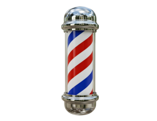 Classic barber pole with red white and blue stripes isolated on transparent background