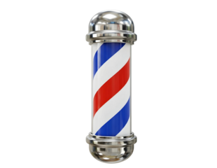 Classic barber pole with red white and blue stripes isolated on transparent background