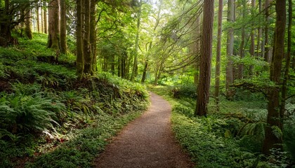 Obraz premium serene forest scene with lush greenery and soft pathway