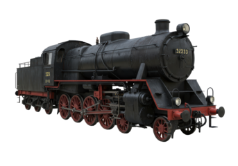 Isolated German steam locomotive of DRG Class 52, historic rail transport, transportation