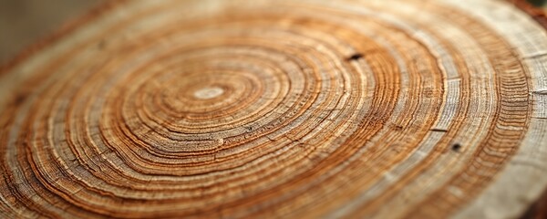 Fototapeta premium Detailed scan of sycamore tree rings texture. Natural brown aged wood pattern annual growth rings, rough bark. Close-up view of timber trunk surface with wood grain, suggesting rustic design.