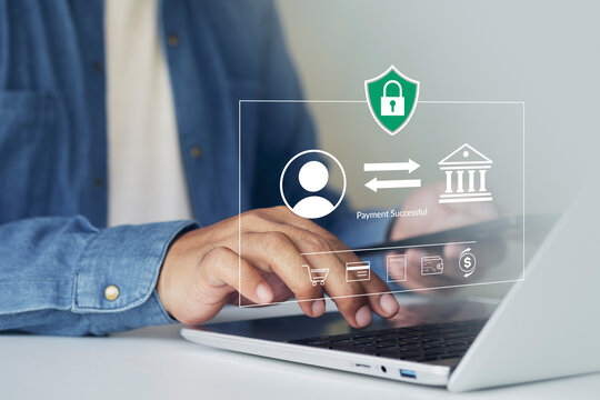Digital payment, online banking, fintech, secure transaction, authentication money transfer, invoice, credit card, financial technology, payment successful, secure online payment transaction concept