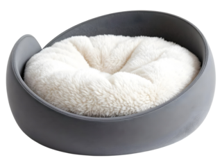 White flurry pillow on a great cat bed isolated on a white background