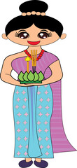 Thai Costume, Thai Girl Holding Krathong (Loy Krathong Festival) 