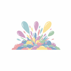 Colorful Cartoon Splash with Droplets in Pastel Rainbow Colors, Isolated.