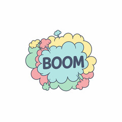Cartoon Boom Cloud with Text, Colorful Comic Explosion Effect.