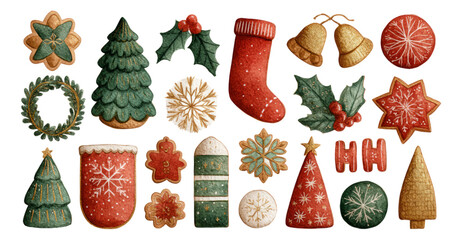 Festive Christmas Cookies on Transparent Background
