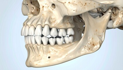 Naklejka premium 3D model of a child's skull and teeth, highlighting dental alignment.