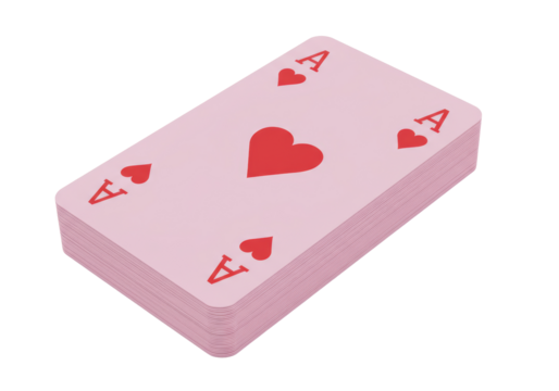 Isolated deck of playing cards, ace of hearts in a fresh stack, a winning hand