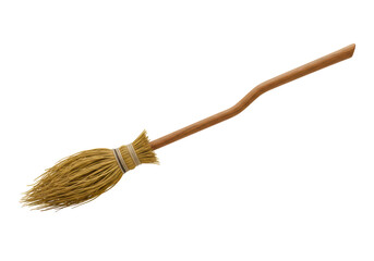 Isolated handmade broomstick tool with wooden handle, straw brooms, for housework work