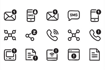 Notification and Alert Icon Set with Email, Call, and Message Symbols