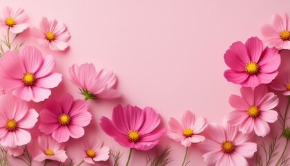 a beautiful arrangement of pink cosmos flowers against a soft pink background perfect for spring and floral designs