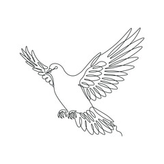 One Line Art Flying Dove Illustration. Symbol of Peace and Freedom