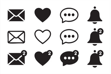 Vector Icons of Message, Like, and Alert for Online Communication