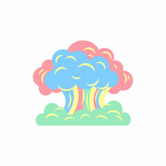 Vibrant Cartoon Explosion with Rainbow and Clouds.