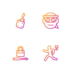 Set line Murder, Lock picks for lock picking, Lighter and Bandit. Gradient color icons. Vector