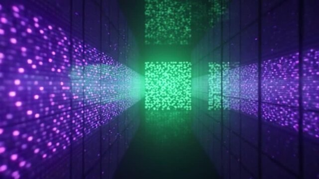 Purple and Light Green Strobe Mirrors Reverse Corridor Background VJ Loop in 4K