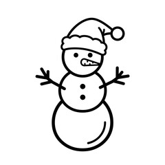 Simple Snowman Illustration with Santa Hat and Carrot Nose