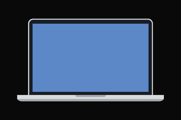 Flat Design Illustration of a Laptop with a Blue Screen on Dark Background