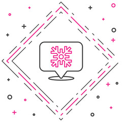 Obraz premium Line Snowflake with speech bubble icon isolated on white background. Merry Christmas and Happy New Year. Colorful outline concept. Vector