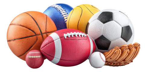 Collection of Various Sports Balls on Transparent Background