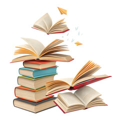 Naklejka premium Magical Books: A Whimsical Illustration of Open Books and Wheat on transparent background