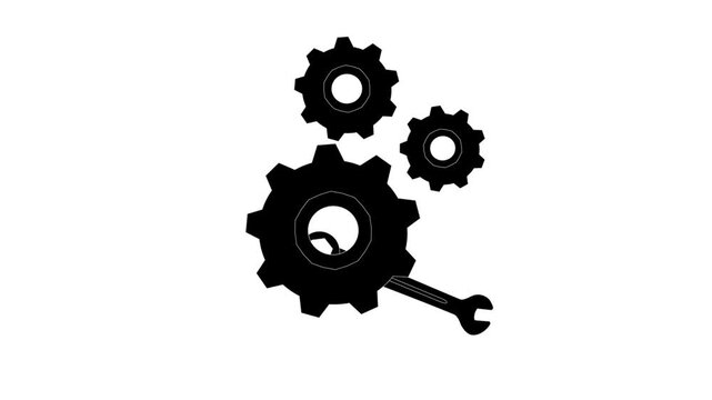 Mechanical Gear Wheel with Wrench Motion Graphic, Animated vector of gear and wrench icons. perfect for mechanical, industrial, engineering, repair, and technology themes.