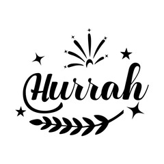 Hurrah celebration graphic, stars, laurel & fireworks