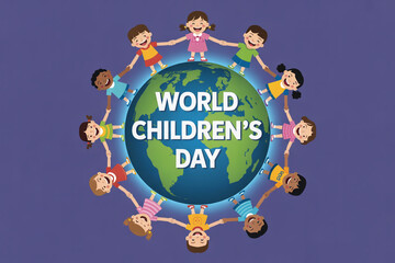 Celebrate World Children's Day with diverse kids holding hands around the globe, spreading joy and unity, perfect for educational and international campaigns