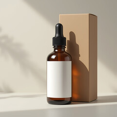 Amber Glass Dropper Bottle Mockup with Box | Cosmetic Packaging Design for Skincare & Essential Oils