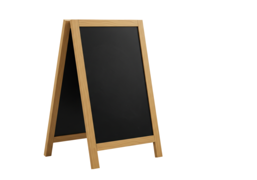 Isolated sandwich board or easel with a chalkboard surface ready for messaging and art
