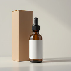 Amber Glass Dropper Bottle Mockup with Box | Cosmetic Packaging Design for Skincare, Serum & Essential Oils