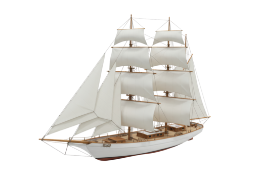 Isolated tall ship brigantine wooden model vessel with sails marine maritime sailing