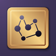 Purple Chemical formula icon isolated on purple background. Abstract hexagon for innovation medicine, health, research and science. Gold square button. Vector
