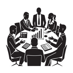 Business Team Meeting Around Conference Table Silhouette Art