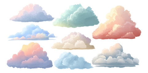 Soft and Colorful Clouds Isolated on Transparent Background