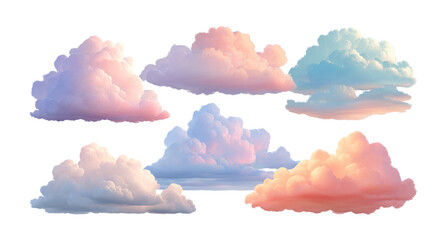 Soft Colorful Clouds Isolated on Transparent Background