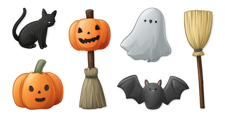 Halloween Icons Collection on Transparent Background