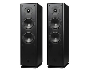 Naklejka premium Pair of tall black tower speakers isolated on transparent background