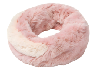 Soft fluffy pink and cream faux fur circle accessory isolated on a transparent background image