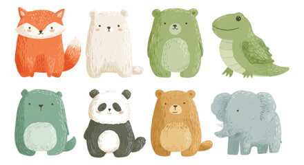 Cute and Colorful Animal Illustrations on Transparent Background