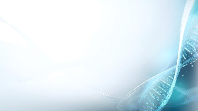 Futuristic digital DNA helix structure on light blue gradient background for medical, genetic, biotechnology, and science concepts