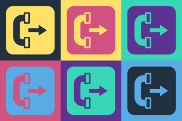 Obraz premium Pop art Outgoing call phone icon isolated on color background. Phone sign. Telephone handset. Vector